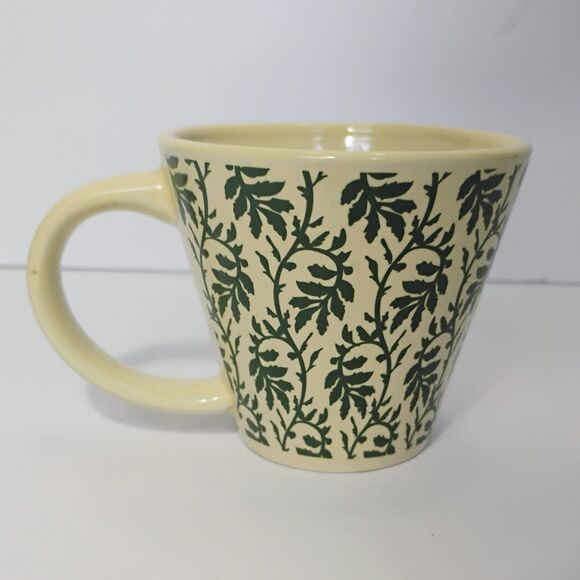Vtg Roscher Ambiance Coffee Mugs Stoneware Green Cream Floral Leaves Cups - Picture 2 of 12